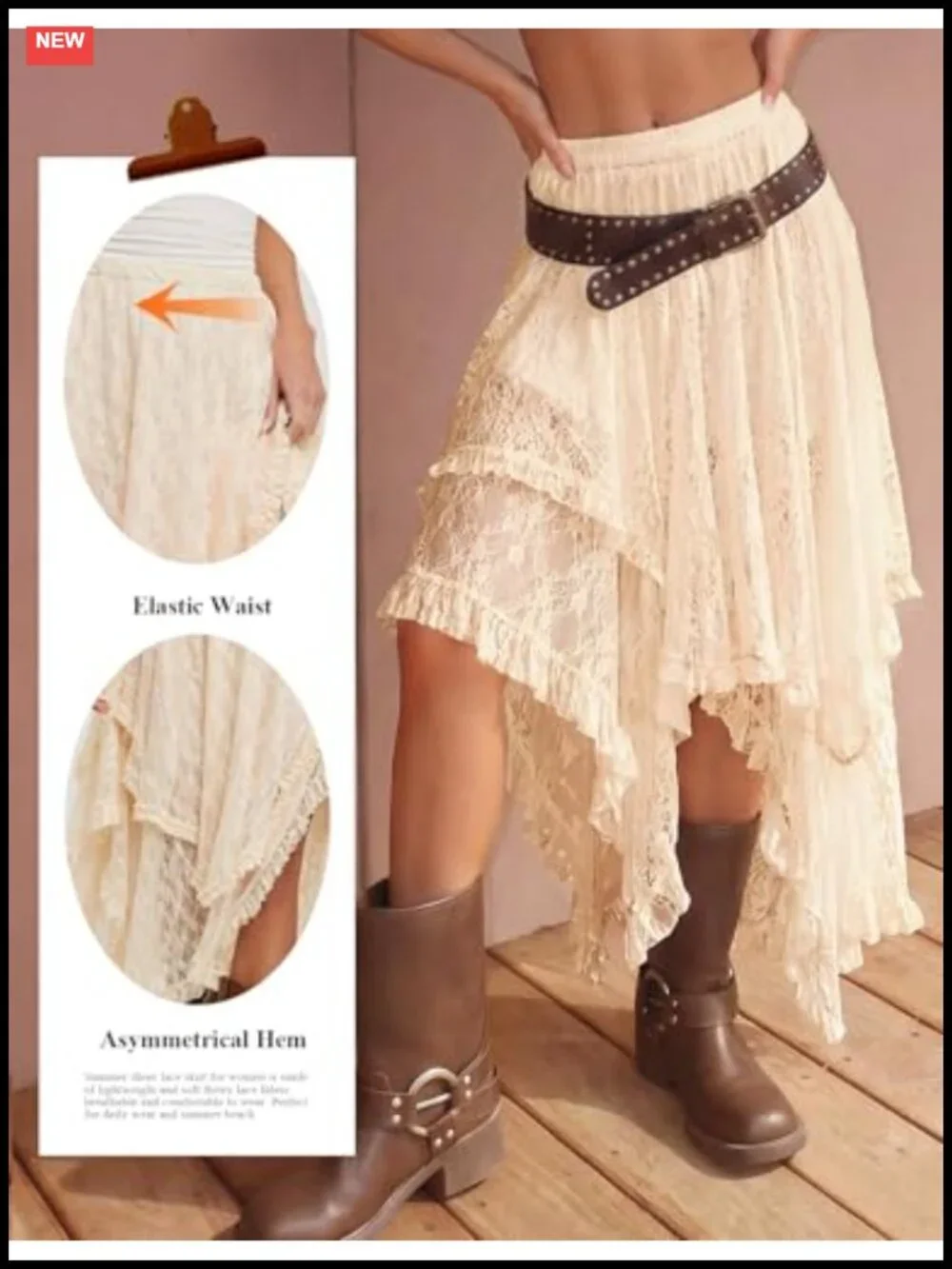 Lace Maxi Skirt Women Asymmetrical Flowy Boho Ruffle Hem Lightweight Sheer